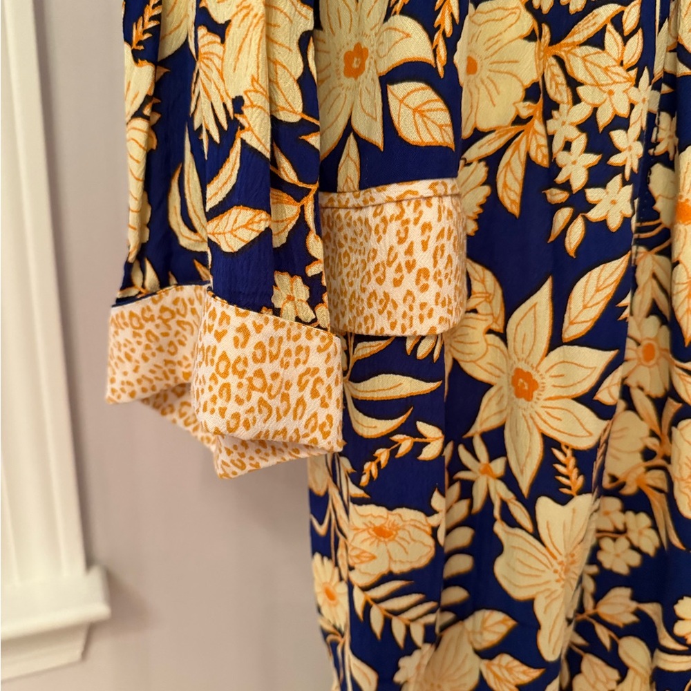 NWT Free People Blue and Cream Floral Kimono Duster Size S - Picture 10 of 15